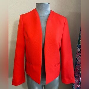 Katherine New York Coral Orange Open Front Cropped Blazer